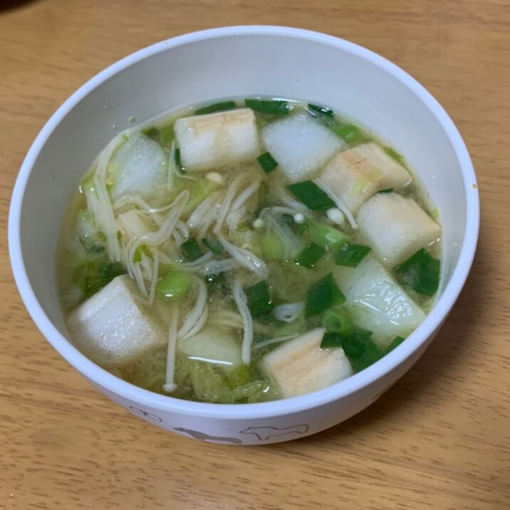 電子レンジ　白菜とえのきの味噌汁